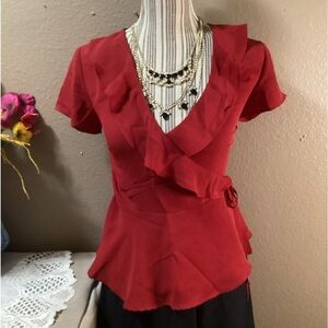 FOREVER 21 PEPLUM RED WRAP TOP SIZE SMALL